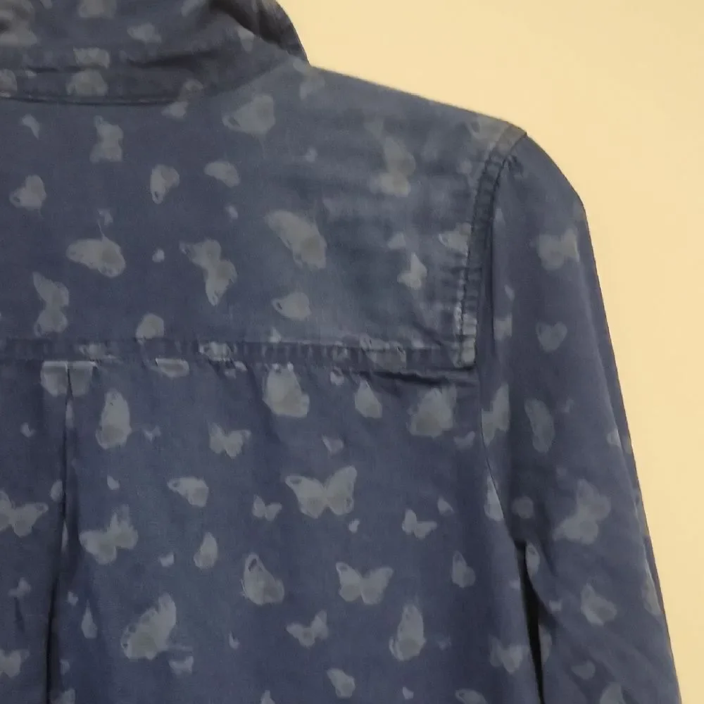 J. Jill Butterfly Design Blouse Blue Size S